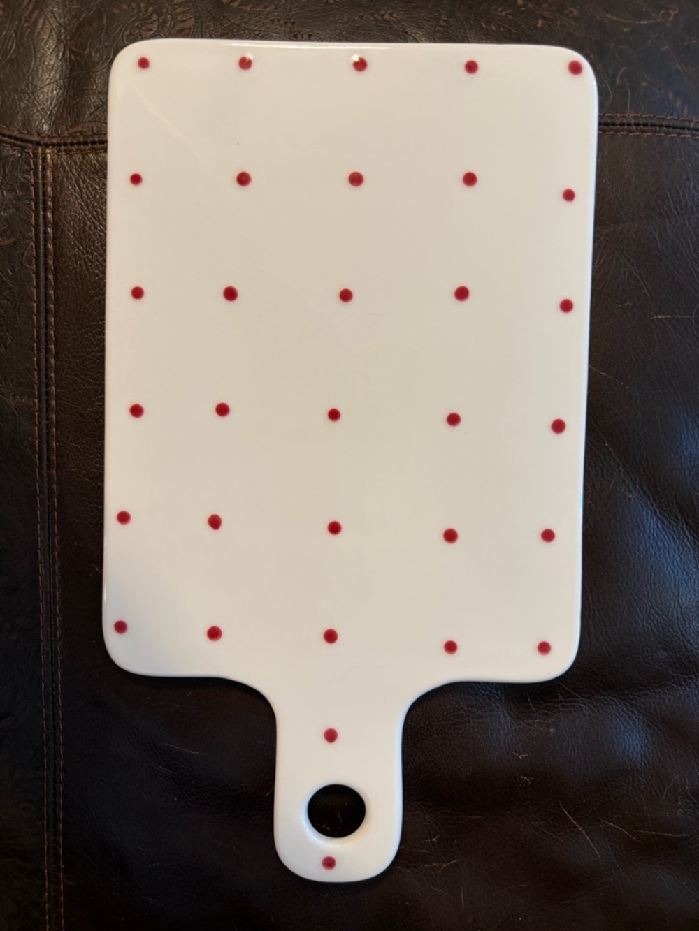White Ceramic Paddle Board with Red Polka Dots by mateceramica